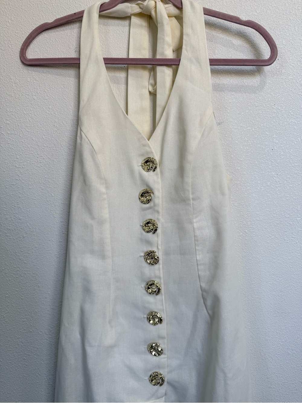 SHEIN Cream Halter Midi Dress Gold Button Detail Open Back Size M NWOT - Picture 7 of 12